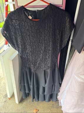 Black Lace Tiered Midi Dress - Women